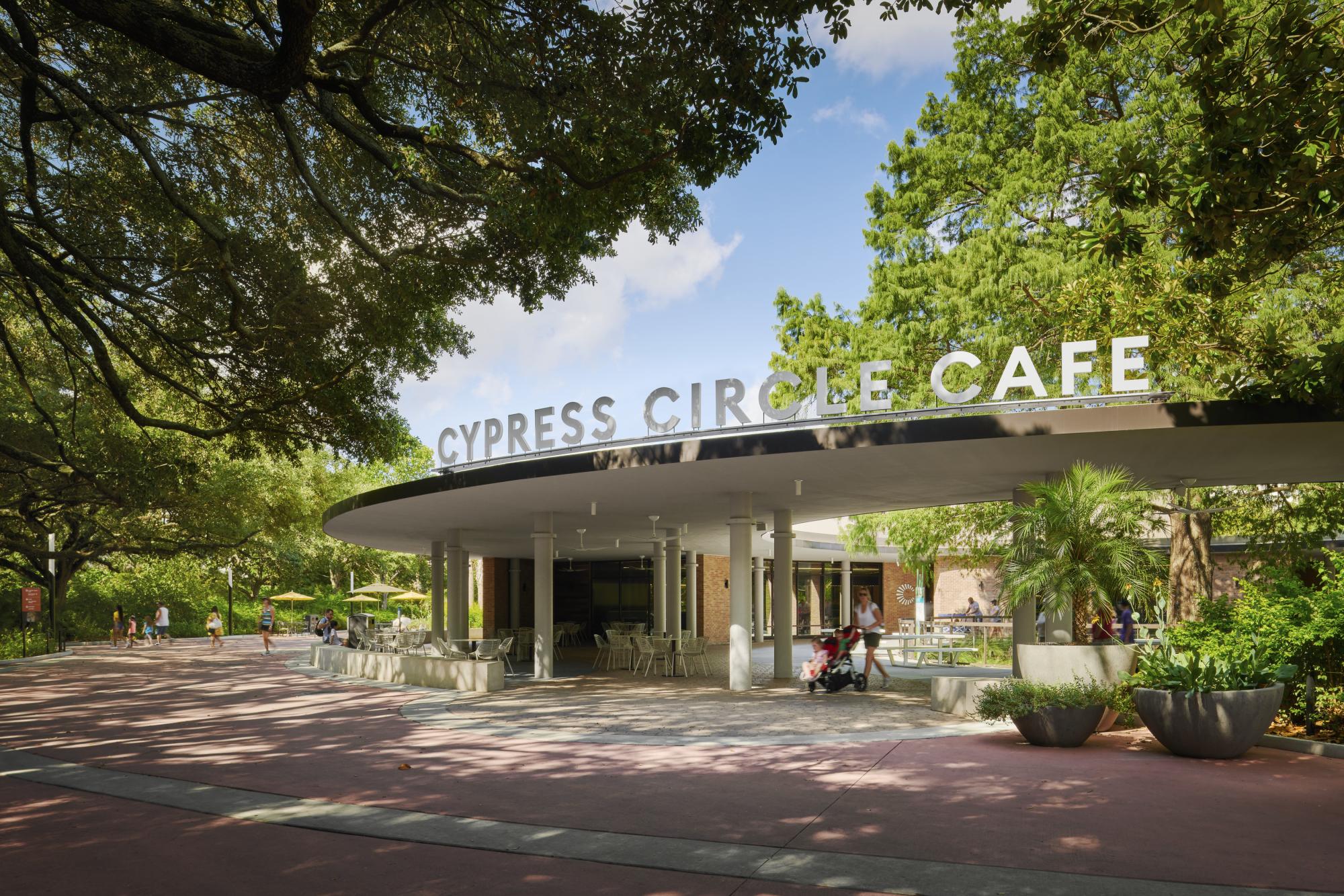 A redesigned front entrance, Cypress Circle Cafe sited along the Zoo’s new multi-species Texas Wetlands habitat creates a new iconic identity and positions the zoo as leaders in conservation and education. Green Restaurant Certified.