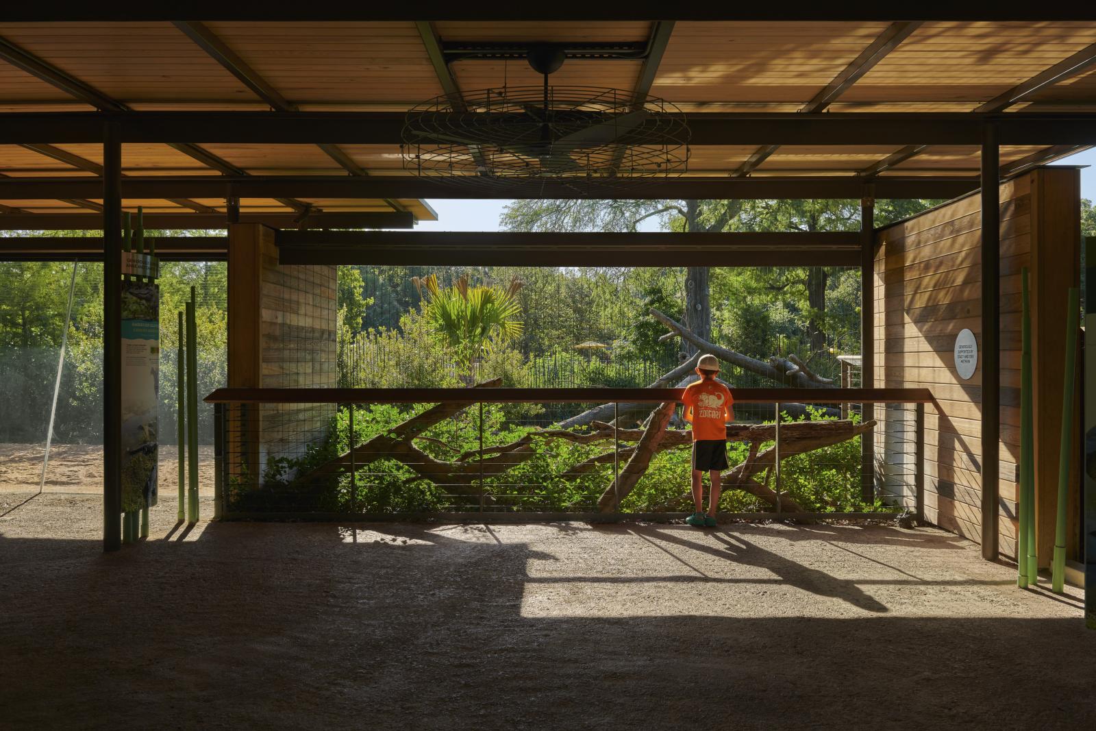 A redesigned front entrance, Cypress Circle Cafe sited along the Zoo’s new multi-species Texas Wetlands habitat creates a new iconic identity and positions the zoo as leaders in conservation and education. Green Restaurant Certified.