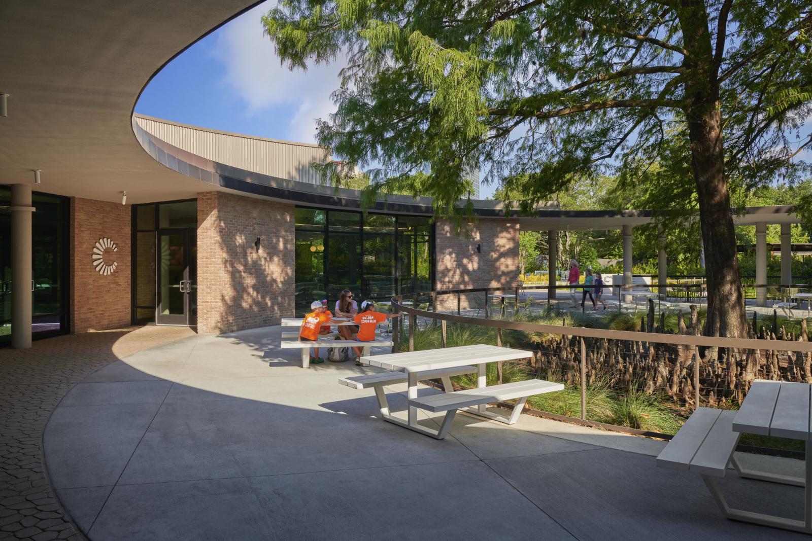 A redesigned front entrance, Cypress Circle Cafe sited along the Zoo’s new multi-species Texas Wetlands habitat creates a new iconic identity and positions the zoo as leaders in conservation and education. Green Restaurant Certified.