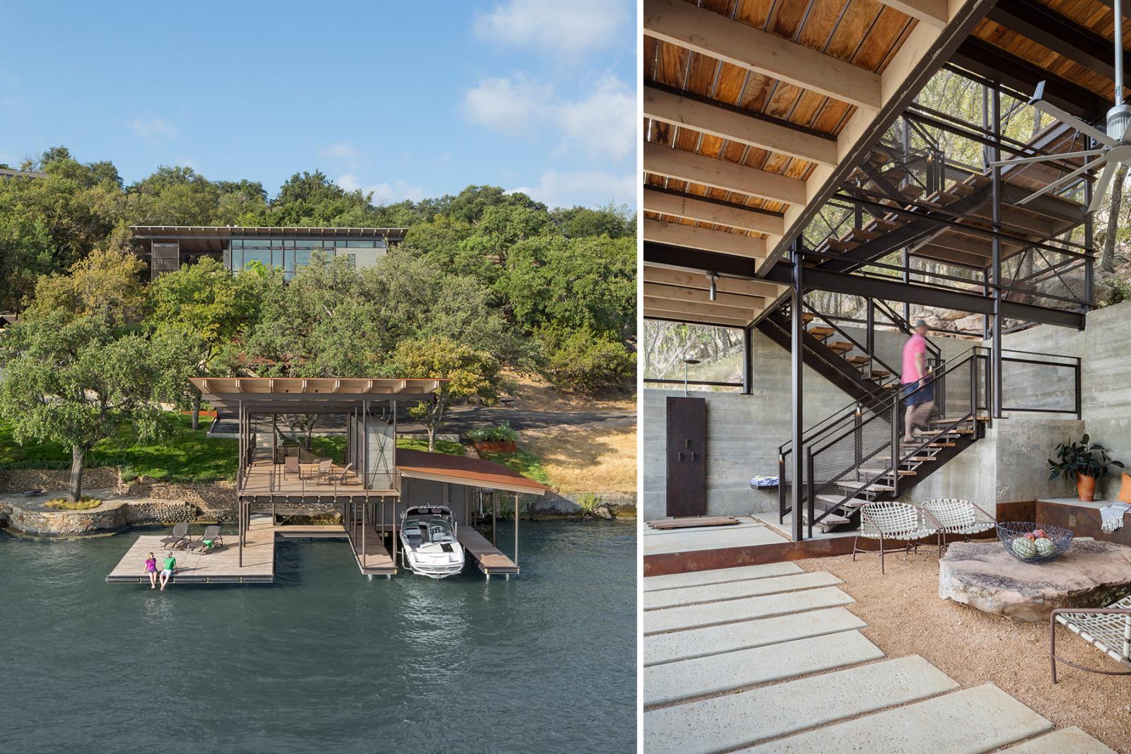 All circulation space was shifted outdoors, allowing further immersion in nature. Blue Lake Retreat's circulation space was shifted outdoors, allowing further immersion in nature.